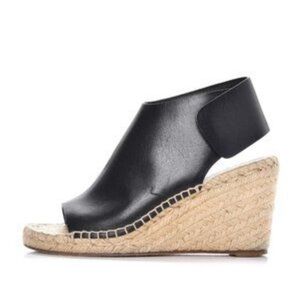 CELINE Calfskin Espadrille Wedge Sandals Black/Natural Size 35
